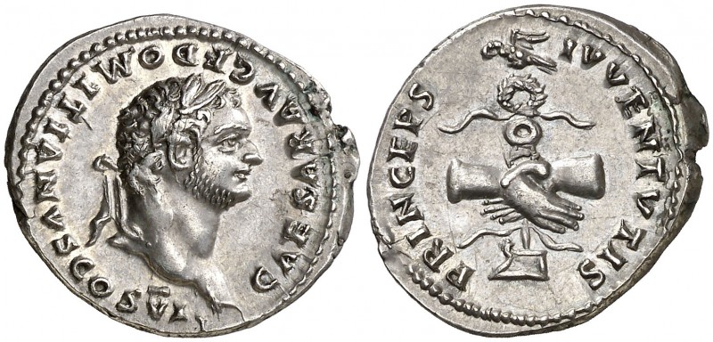 (79 d.C.). Domiciano. Roma. Denario. (Spink 2643) (S. 393) (RIC. 1081 de Vespasi...