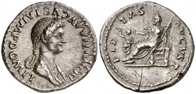(82-83 d.C.). Domicia. Roma. Denario. (Spink 2907) (S. 12) (RIC. 156). 3,39 g. Grieta. Muy rara. EBC-.