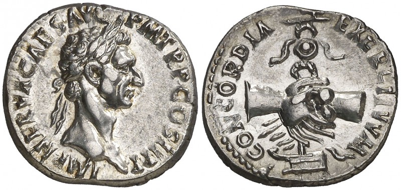 (96 d.C.). Nerva. Roma. Denario. (Spink 3021) (S. 25) (RIC. 3). 3,12 g. Atractiv...