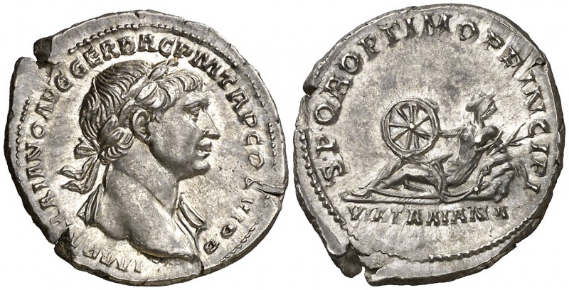 (113 d.C.). Trajano. Roma. Denario. (Spink 3173) (S. 648) (RIC. 266). 3,48 g. Be...