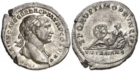 (113 d.C.). Trajano. Roma. Denario. (Spink 3173) (S. 648) (RIC. 266). 3,48 g. Bella. EBC.