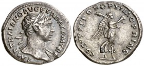 (107 d.C.). Trajano. Roma. Quinario. (Spink falta) (S. falta) (RIC. falta). 1,61 g. Atractiva. Rara. EBC-.