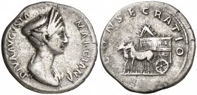 (112 d.C.). Marciana. Roma. Denario. (Spink 3330) (S. 10) (RIC. 746). 3,30 g. Ex CNG 04/12/1996, nº 1484. Muy rara. MBC.