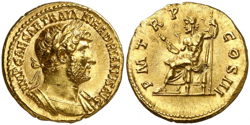 (121 d.C.). Adriano. Roma. Áureo. (Spink falta) (Co. 1060) (RIC. 64) (Calicó 130...