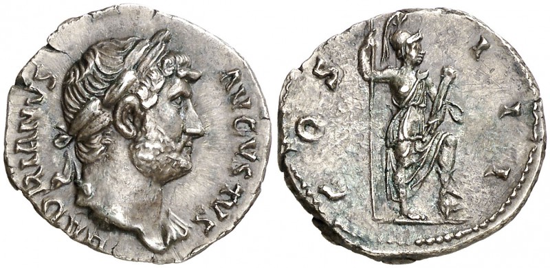 (125 d.C.). Adriano. Roma. Denario. (Spink falta) (S. 353b) (RIC. 160). 3,22 g. ...