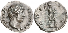 (125 d.C.). Adriano. Roma. Denario. (Spink falta) (S. 353b) (RIC. 160). 3,22 g. Bella. EBC.