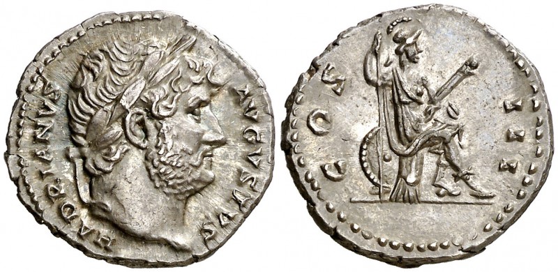 (128 d.C.). Adriano. Roma. Denario. (Spink 3472 var) (S. 337) (RIC. 162). 3,37 g...