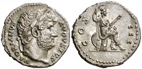 (128 d.C.). Adriano. Roma. Denario. (Spink 3472 var) (S. 337) (RIC. 162). 3,37 g. Bella. EBC/EBC+.