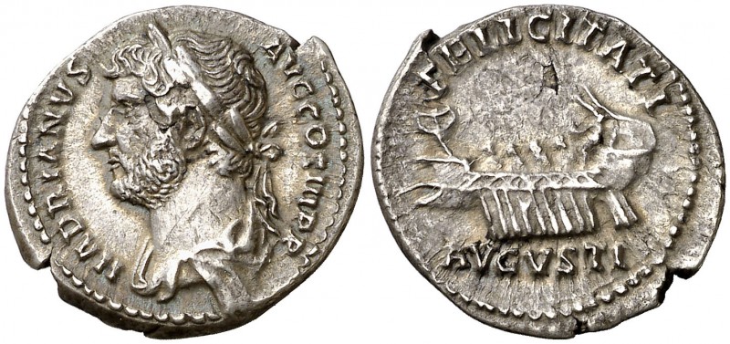 (132 d.C.). Adriano. Roma. Denario. (Spink 3491 var) (S. 713a var) (RIC. 240 var...