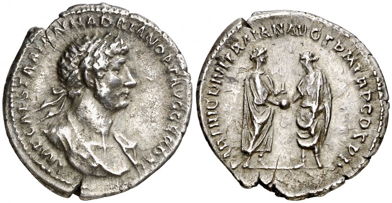 (117 d.C.). Adriano. Roma. Denario. (Spink 3509) (S. 1009c) (RIC. 2c). 2,74 g. R...