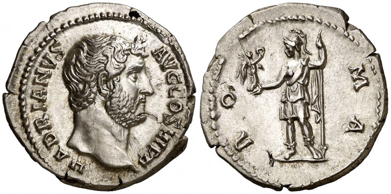(132 d.C.). Adriano. Roma. Denario. (Spink falta) (S. 1298c) (RIC. falta). 3,32 ...