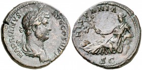 (136 d.C.). Adriano. Roma. As. (Spink falta) (Co. 833) (RIC. 852f). 13,79 g. Buen ejemplar. Escasa. EBC-.