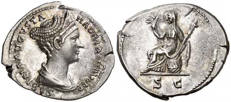 (128 d.C.). Sabina. Roma. Denario. (Spink 3928 var) (S. 69a) (RIC. 409 var). 3,4...