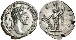 (149-150 d.C.). Antonino pío. Roma. Denario. (Spink falta) (S. 264a) (RIC. 188). 3,68 g. Atractiva. EBC-.