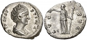 (después 147 d.C.). Faustina madre. Roma. Denario. (Spink 4583) (S. 101a) (RIC. 361). 3,65 g. Atractiva. EBC-.