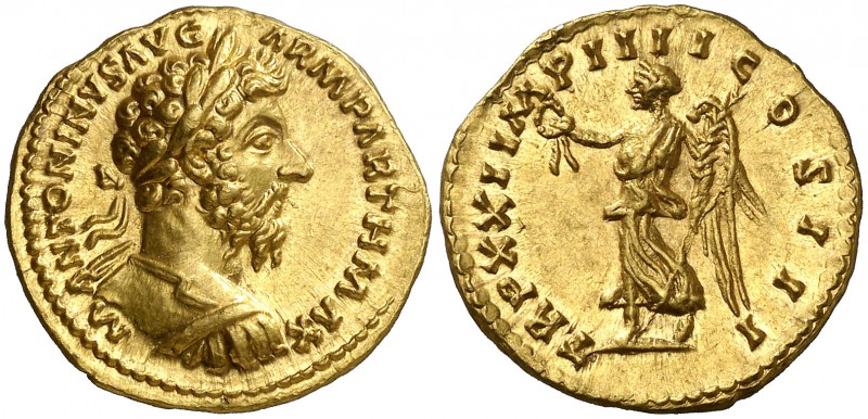 (167 d.C.). Marco Aurelio. Roma. Áureo. (Spink 4871 var) (Co. 883 var) (RIC. 172...