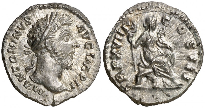 (164 d.C.). Marco Aurelio. Roma. Denario. (Spink. 4932) (S. 852c) (RIC. 112). 3,...