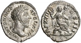 (164 d.C.). Marco Aurelio. Roma. Denario. (Spink. 4932) (S. 852c) (RIC. 112). 3,48 g. Bellísima. S/C/S/C-.