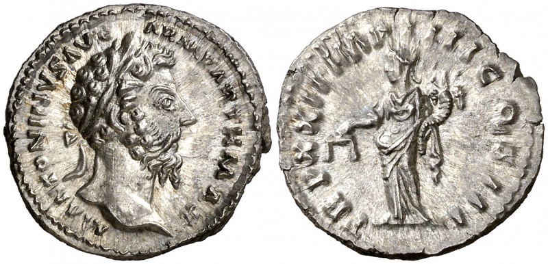 (168 d.C.). Marco Aurelio. Roma. Denario. (Spink. 4934 var) (S. 892) (RIC. 178)....