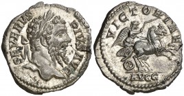 (207 d.C.). Septimio Severo. Roma. Denario. (Spink. 6379) (S. 713) (RIC. 299). 3,59 g. Leve grieta. Bella. (EBC+).