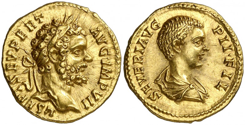 (196 d.C.). Septimio Severo y Caracalla. Roma. Áureo. (Spink 6514, mismo ejempla...