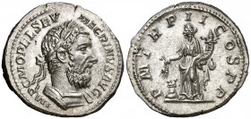 (218 d.C.). Macrino. Roma. Denario. (Spink. 7340 var) (S. 47) (RIC. 26). 3,47 g. Muy bella. EBC+.