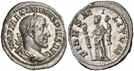 (235-236 d.C.). Maximino I. Roma. Denario. (Spink. 8307 var) (S. 7a) (RIC. 7A). 3,22 g. Atractiva. EBC-.