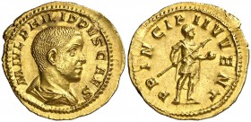(245-246 d.C.). Filipo II. Roma. Áureo. (Spink 9237) (Co. 52) (RIC. 216a) (Calicó 3276). 4,33 g. Bella. Ex Colección Imagines Imperatorvm 08/02/2012, ...