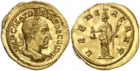 (250-251 d.C.). Trajano Decio. Roma. Áureo. (Spink 9361) (Co. 104) (RIC. 28) (Calicó 3299). 4,64 g. Bellísima. Ex Colección Imagines Imperatorvm 08/02...
