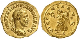(249 d.C.). Trajano Decio. Roma. Áureo. (Spink. 9362) (Co. 108) (RIC. 7a) (Calicó 3301). 4,50 g. Muy bella. EBC+.