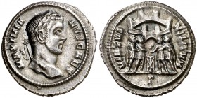 (295-297 d.C.). Galerio Maximiano. Roma. Argenteo. (Spink. 14264) (S. 219a) (RIC. 29b). 3,59 g. Atractiva. Escasa. EBC-.