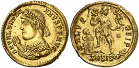 (365 d.C.). Valentiniano I. Siscia. Sólido. (Spink 19271) (Co. 32) (RIC. 1a). 4,36 g. Bella. Ex Colección Imagines Imperatorvm 08/02/2012, nº 365. Muy...