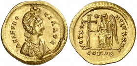 (423-429 d.C.). Eudocia. Constantinopla. Sólido. (Spink 21241) (Ratto falta) (RIC. 228). 4,45 g. Bella. Ex Spink 07/10/1997, nº 427. Ex Colección Imag...