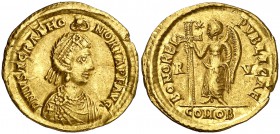 (425-449 d.C.). Honoria. Rávena. Sólido. (Spink 21371) (Co. 1). (RIC. 2022). 4,39 g. Ex Colección Imagines Imperatorvm 08/02/2012, nº 387. Muy rara. M...