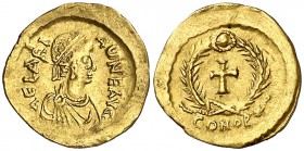 (476-491 d.C.). Ariadne. Constantinopla. Tremissis. (Spink 21568) (Ratto falta) (RIC. 935). 1,40 g. Ex Bank Leu 04/05/1976, nº 436. Ex Colección Drees...