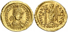 (475-476 d.C.). Rómulo Augusto. Roma. Sólido. (Spink 21662) (Co. 3) (RIC. 3401). 4,39 g. Atractiva. Ex Colección Sir A. J. Evans, Naville 16/06/1922, ...