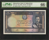 AFGHANISTAN. Bank of Afghanistan. 50 Afghanis, ND (1939). P-25a. PMG Gem Uncirculated 66 EPQ.

A beautiful gem 50 Afghanis note.

Estimate: $150.0...