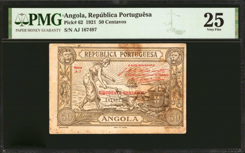 ANGOLA. Republica Portuguesa. 50 Centavos, 1921. P-62. PMG Very Fine 25.

PMG ...