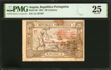 ANGOLA. Republica Portuguesa. 50 Centavos, 1921. P-62. PMG Very Fine 25.

PMG comments "Stained."

Estimate: $100.00 - $200.00