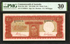 AUSTRALIA. Commonwealth of Australia. 10 Pounds, ND (1940). P-28a. PMG Very Fine 30.

King George VI is depicted in the center of the obverse side. ...