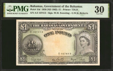 BAHAMAS. Lot of (3). Government & Central Bank. 1 Pound & 1 Dollar, 1936 to 84. P-15d & 43a. PMG Very Fine 30 & About Uncirculated 55.

Estimate: $5...