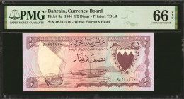 BAHRAIN. Bahrain Currency Board. 1/2 Dinar, 1964. P-3a. PMG Gem Uncirculated 66 EPQ.

A high end Gem example of this Bahrain 1/2 Dinar.

Estimate:...