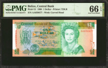 BELIZE. Central Bank. 1 Dollar, 1990. P-51. PMG Gem Uncirculated 66 EPQ.

Estimate: $40.00 - $80.00