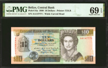 BELIZE. Central Bank of Belize. 10 Dollars, 1990. P-54a. PMG Superb Gem Uncirculated 69 EPQ.

This superb gem uncirculated note has Queen Elizabeth ...