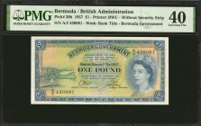 BERMUDA. Bermuda Government. 1 Pound, 1957. P-20b. PMG Extremely Fine 40.

Printer: BWC-Without Security Strip. Watermark: Bank Title, Bermuda Gover...