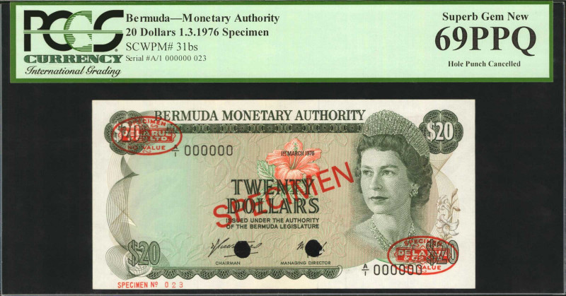 BERMUDA. Monetary Authority. 20 Dollars, 1.3.1976. P-31bs. Specimen. PCGS Curren...