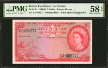 BRITISH CARIBBEAN TERRITORIES. Currency Board of the British Caribbean Territories. 1 Dollar, 1958-64. P-7c. PMG Choice About Uncirculated 58 EPQ.

...