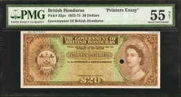 BRITISH HONDURAS. The Government of British Honduras. 20 Dollars, 1952-73. P-32pe. Printers Essay. PMG About Uncirculated 55 Net.

Coat of arms to t...