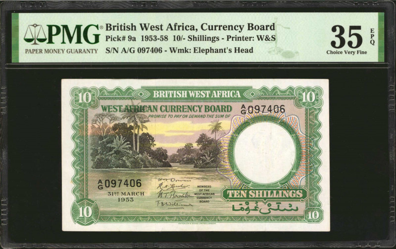 BRITISH WEST AFRICA. Currency Board. 10 Shillings, 1953-58. P-9a. PMG Choice Ver...