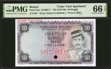 BRUNEI. Government of Brunei. 50 Ringgit, ND (1973-86). P-9cts. Color Trial Specimen. PMG Gem Uncirculated 66 EPQ.

Sultan Hassan al-Bolkiah I is de...